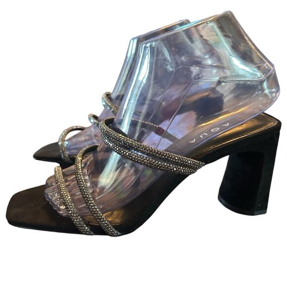 Aqua Livyr Rhinestone Embellished Slip On Strappy Heeled Sandals NEW 7 - Picture 1 of 11